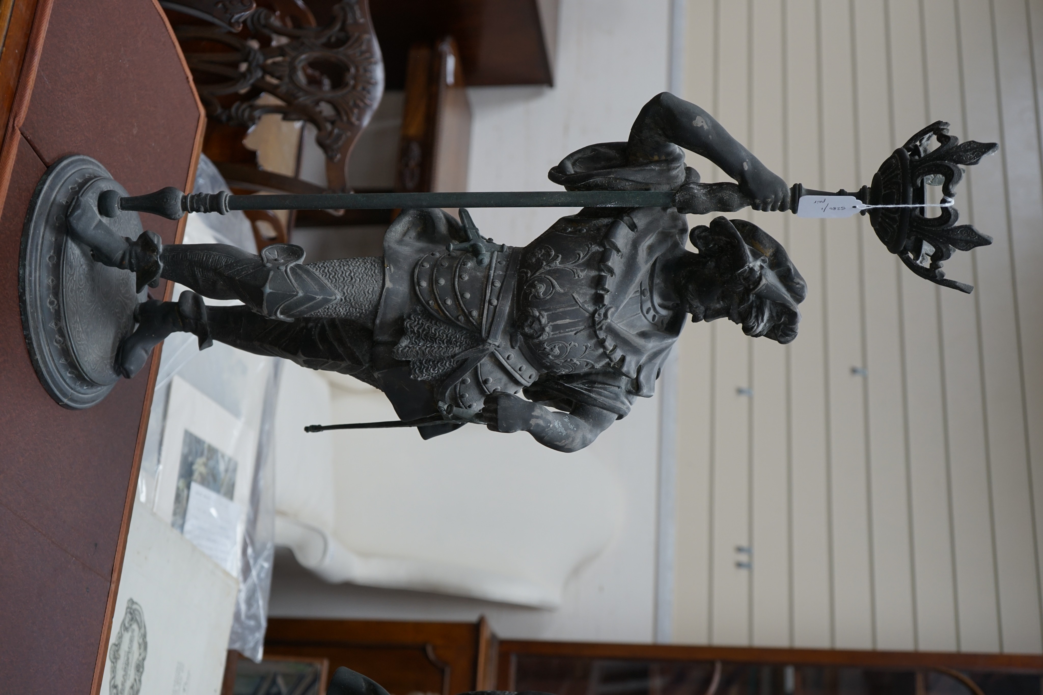 A pair of large figural spelter table lamps